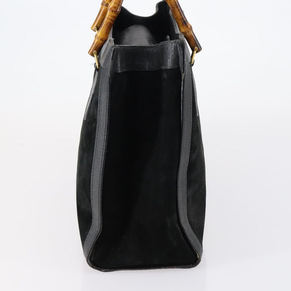 GUCCI Bamboo Hand Bag Suede Leather Black Gold 002 2853 0260 0 Auth ep11688