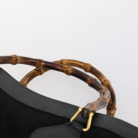 GUCCI Bamboo Hand Bag Suede Leather Black Gold 002 2853 0260 0 Auth ep11688