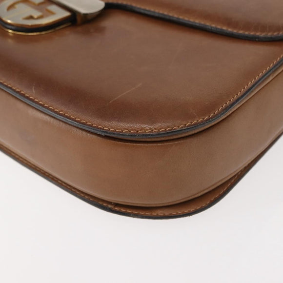 GUCCI Shoulder Bag Leather Brown gold Auth ep11690