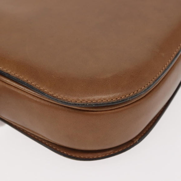 GUCCI Shoulder Bag Leather Brown gold Auth ep11690