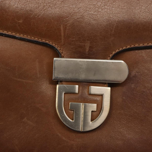 GUCCI Shoulder Bag Leather Brown gold Auth ep11690