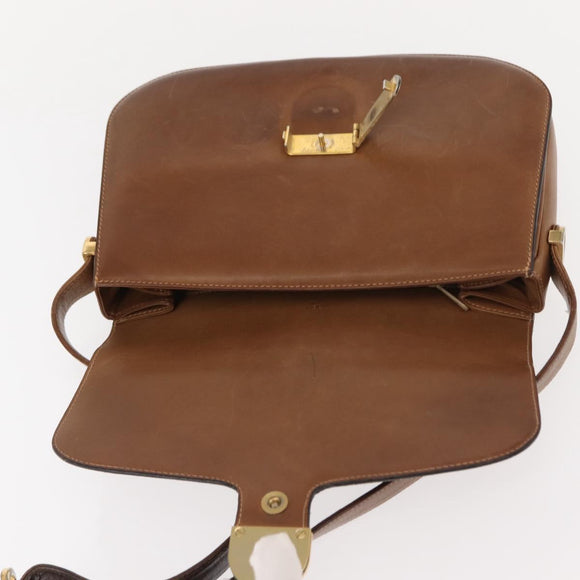 GUCCI Shoulder Bag Leather Brown gold Auth ep11690