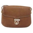 GUCCI Shoulder Bag Leather Brown gold Auth ep11690-2