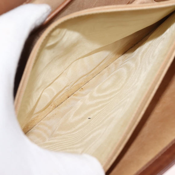 GUCCI Shoulder Bag Leather Brown gold Auth ep11690