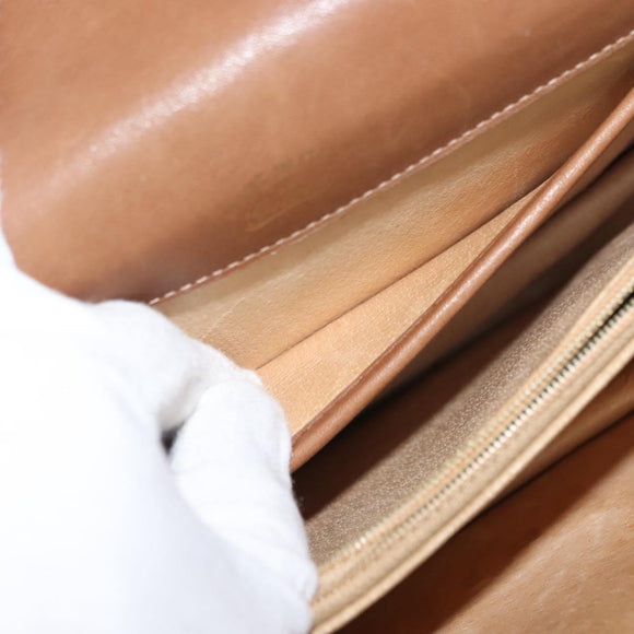 GUCCI Shoulder Bag Leather Brown gold Auth ep11690