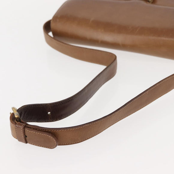 GUCCI Shoulder Bag Leather Brown gold Auth ep11690