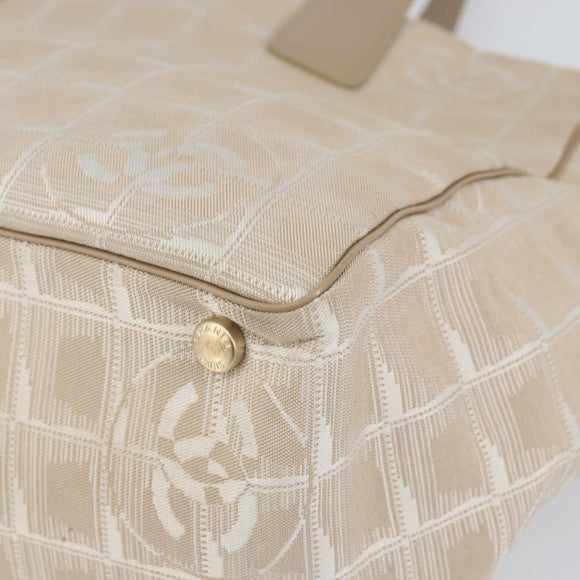 CHANEL New Travel Line Tote Bag Nylon Beige Gold CC Auth ep11691