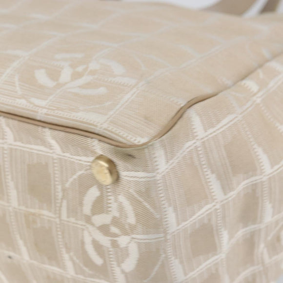 CHANEL New Travel Line Tote Bag Nylon Beige Gold CC Auth ep11691