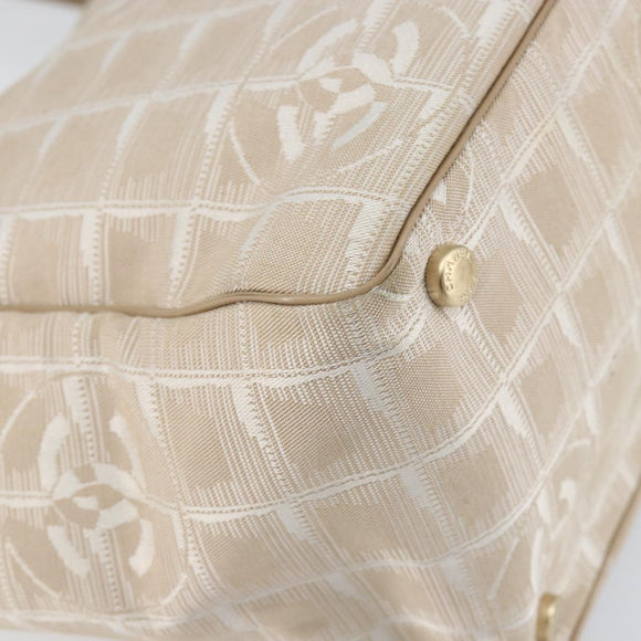 CHANEL New Travel Line Tote Bag Nylon Beige Gold CC Auth ep11691