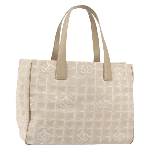 CHANEL New Travel Line Tote Bag Nylon Beige Gold CC Auth ep11691