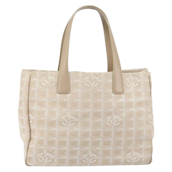 CHANEL New Travel Line Tote Bag Nylon Beige Gold CC Auth ep11691