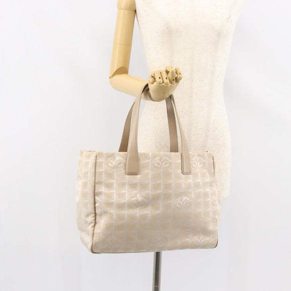 CHANEL New Travel Line Tote Bag Nylon Beige Gold CC Auth ep11691