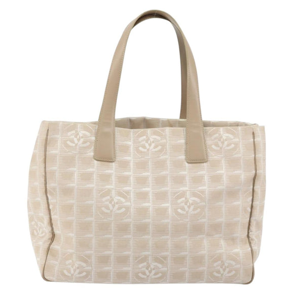 CHANEL New Travel Line Tote Bag Nylon Beige Gold CC Auth ep11691