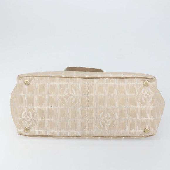 CHANEL New Travel Line Tote Bag Nylon Beige Gold CC Auth ep11691