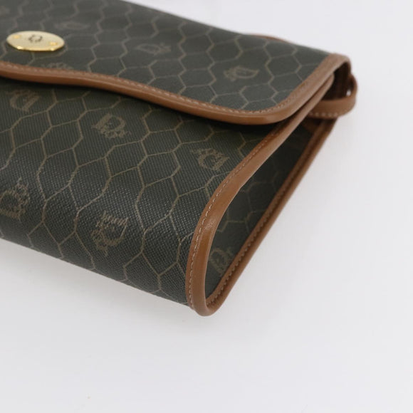 Christian Dior Honeycomb Canvas Shoulder Bag PVC Khaki Gold Auth ep11695