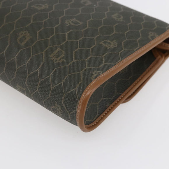 Christian Dior Honeycomb Canvas Shoulder Bag PVC Khaki Gold Auth ep11695