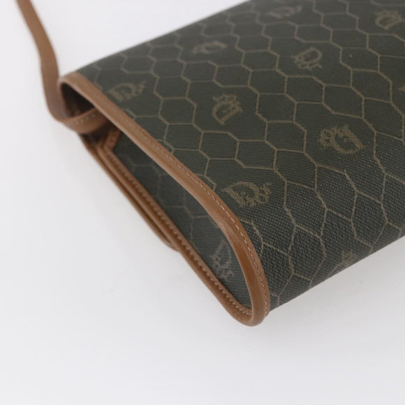 Christian Dior Honeycomb Canvas Shoulder Bag PVC Khaki Gold Auth ep11695