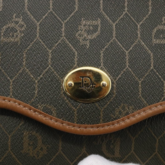 Christian Dior Honeycomb Canvas Shoulder Bag PVC Khaki Gold Auth ep11695