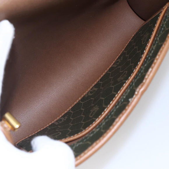 Christian Dior Honeycomb Canvas Shoulder Bag PVC Khaki Gold Auth ep11695