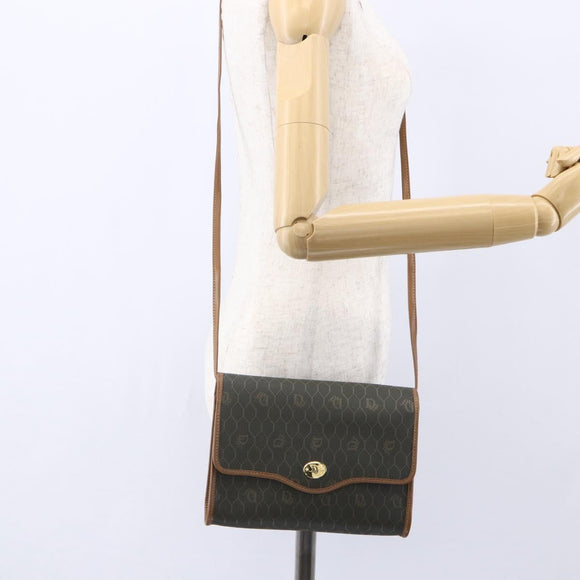 Christian Dior Honeycomb Canvas Shoulder Bag PVC Khaki Gold Auth ep11695