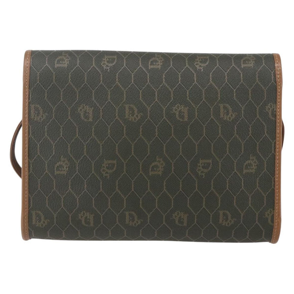 Christian Dior Honeycomb Canvas Shoulder Bag PVC Khaki Gold Auth ep11695