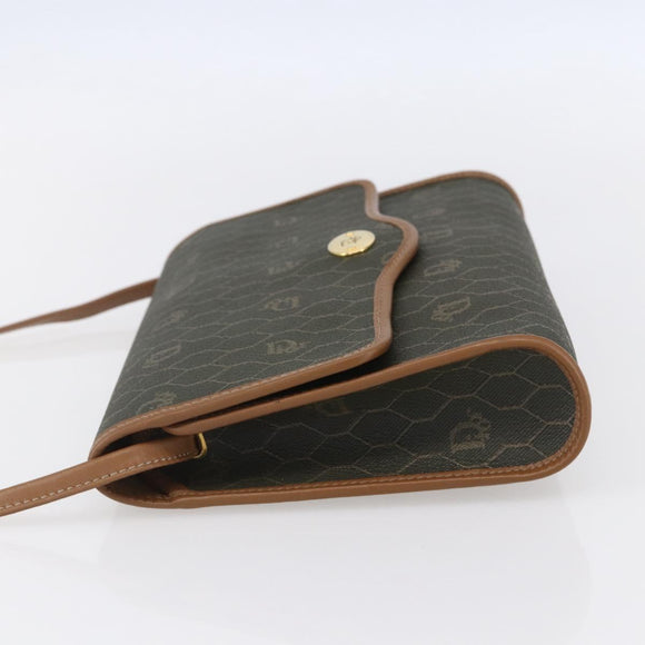 Christian Dior Honeycomb Canvas Shoulder Bag PVC Khaki Gold Auth ep11695