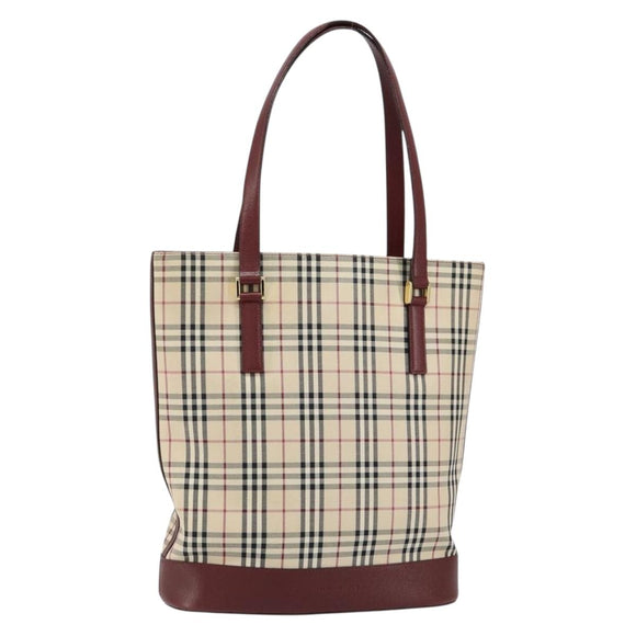 BURBERRY Nova Check Tote Bag Canvas Leather Beige Gold Auth ep11704