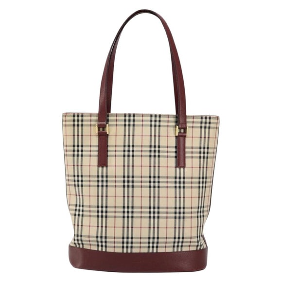 BURBERRY Nova Check Tote Bag Canvas Leather Beige Gold Auth ep11704