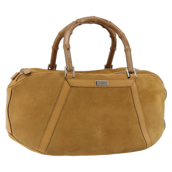 GUCCI Bamboo Hand Bag Suede Brown Silver Auth ep11709