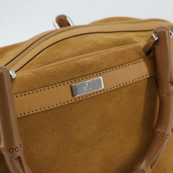 GUCCI Bamboo Hand Bag Suede Brown Silver Auth ep11709
