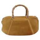 GUCCI Bamboo Hand Bag Suede Brown Silver Auth ep11709-2