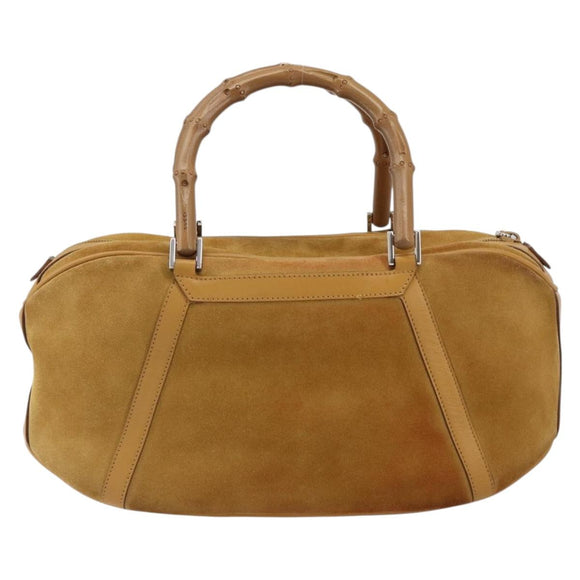 GUCCI Bamboo Hand Bag Suede Brown Silver Auth ep11709