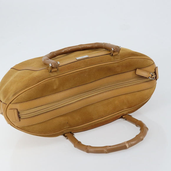 GUCCI Bamboo Hand Bag Suede Brown Silver Auth ep11709