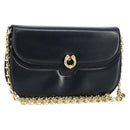 GUCCI Chain Shoulder Bag Leather Navy Gold Auth ep11717-1