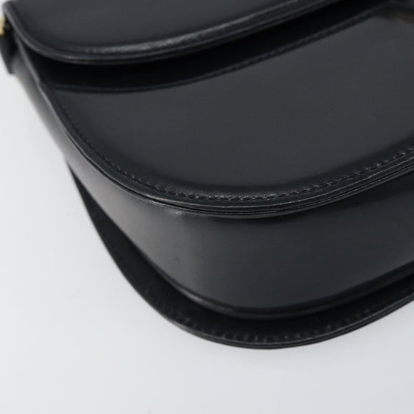 GUCCI Chain Shoulder Bag Leather Navy Gold Auth ep11717