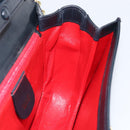 GUCCI Chain Shoulder Bag Leather Navy Gold Auth ep11717-20