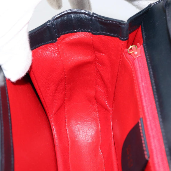 GUCCI Chain Shoulder Bag Leather Navy Gold Auth ep11717