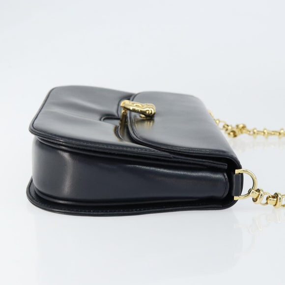 GUCCI Chain Shoulder Bag Leather Navy Gold Auth ep11717