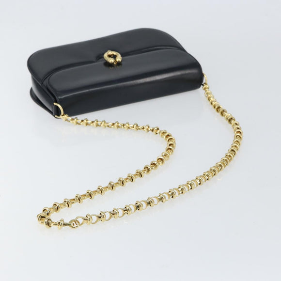 GUCCI Chain Shoulder Bag Leather Navy Gold Auth ep11717