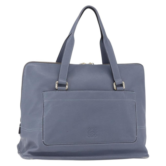 LOEWE Anagram Hand Bag Leather Blue Silver Auth ep11719