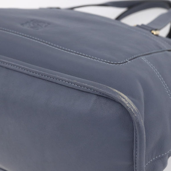 LOEWE Anagram Hand Bag Leather Blue Silver Auth ep11719