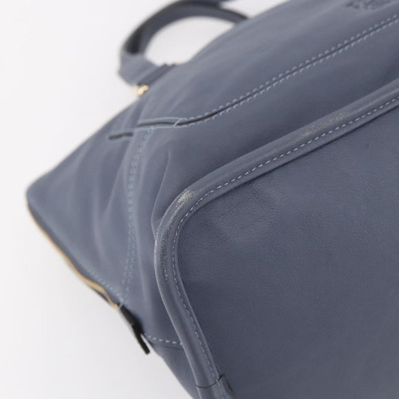 LOEWE Anagram Hand Bag Leather Blue Silver Auth ep11719