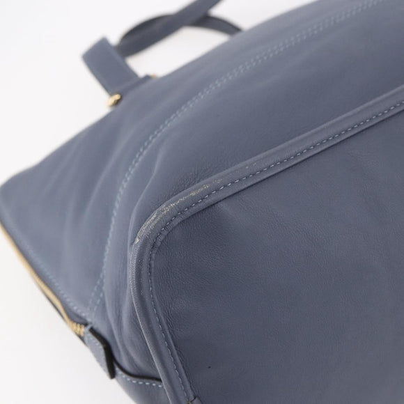 LOEWE Anagram Hand Bag Leather Blue Silver Auth ep11719