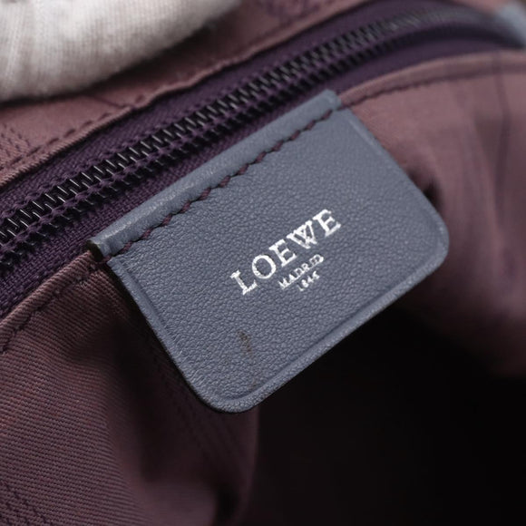 LOEWE Anagram Hand Bag Leather Blue Silver Auth ep11719