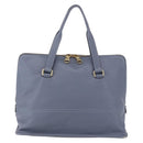 LOEWE Anagram Hand Bag Leather Blue Silver Auth ep11719-2