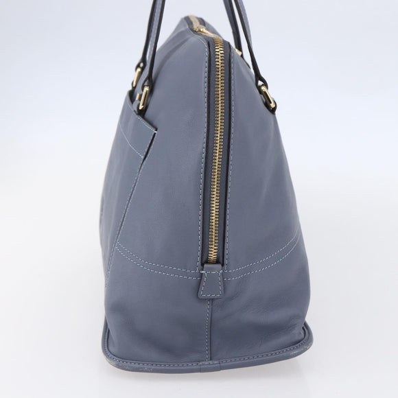 LOEWE Anagram Hand Bag Leather Blue Silver Auth ep11719