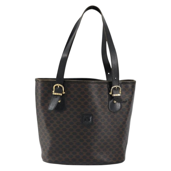 CELINE Macadam Canvas Tote Bag PVC Leather Black Gold Auth ep11721