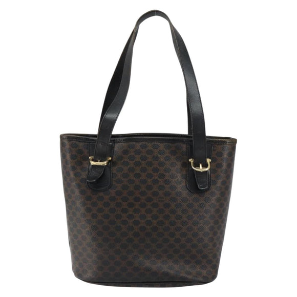 CELINE Macadam Canvas Tote Bag PVC Leather Black Gold Auth ep11721