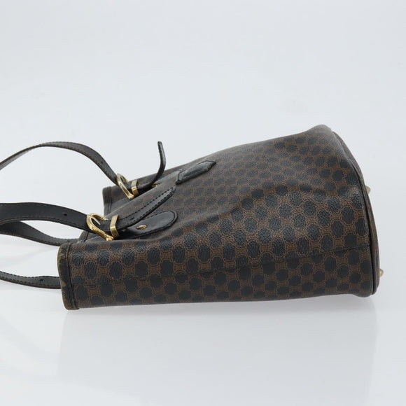 CELINE Macadam Canvas Tote Bag PVC Leather Black Gold Auth ep11721