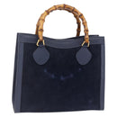 GUCCI Bamboo Hand Bag Suede Navy Gold 002 2865 0260 Auth ep11731-1